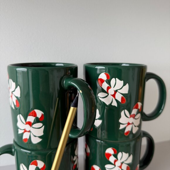 Vintage Waecherbach Germany Green Candy Cane Mugs Set of 4 - Picture 4 of 4